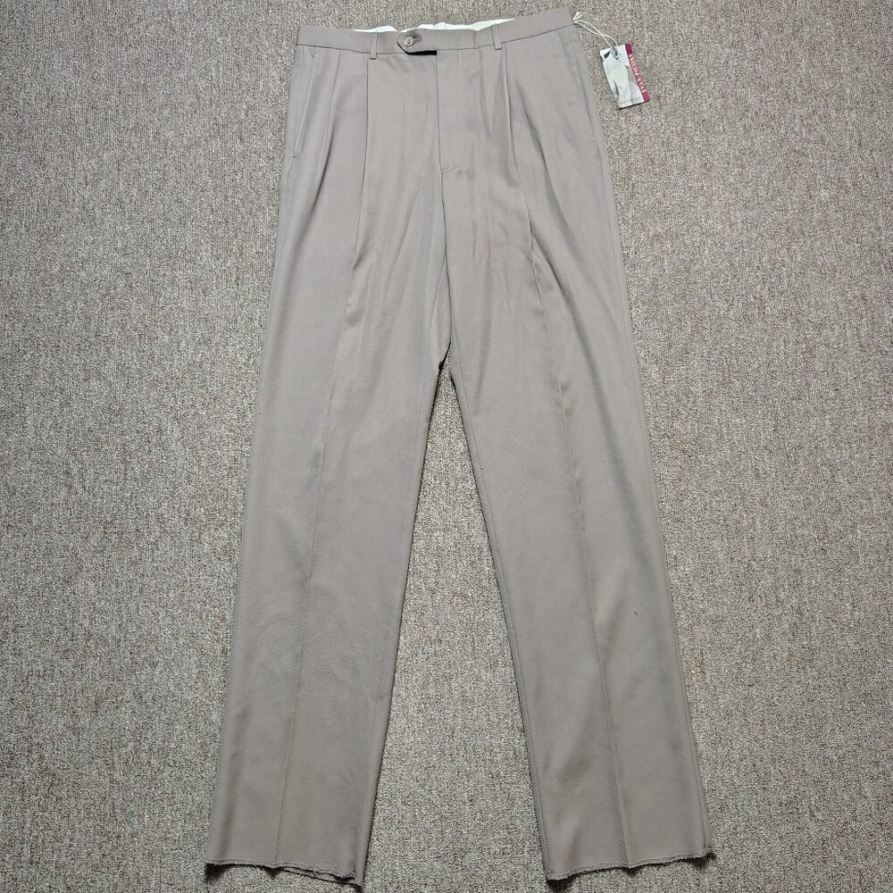 Vintage EVAN PICONE Dress Pants Men 34 Brown Worsted Wool Pleated Unhemmed